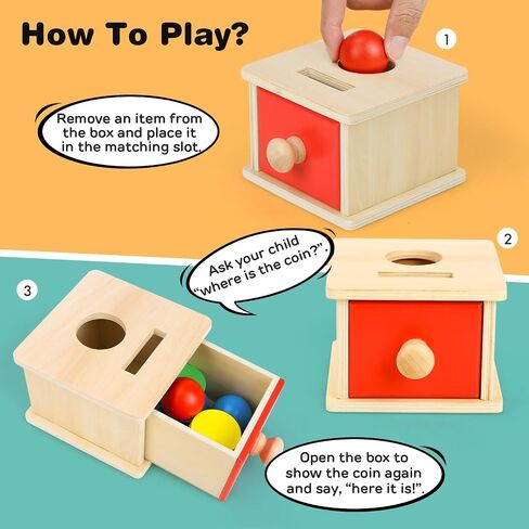 TOY Life Montessori Toys Object Permanence Box Toys 2 في 1 لعبة قطرة الكرة الخشبية وصندوق العملات المعدنية ألعاب مونتيسوري للأطفال من عمر 6 إلى 12 شهرًا ألعاب خشبية لعمر 1+ سنة هدايا ألعاب تطوير الطفل للأطفال الصغار in Saudi Arabia