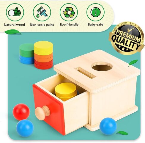 TOY Life Montessori Toys Object Permanence Box Toys 2 في 1 لعبة قطرة الكرة الخشبية وصندوق العملات المعدنية ألعاب مونتيسوري للأطفال من عمر 6 إلى 12 شهرًا ألعاب خشبية لعمر 1+ سنة هدايا ألعاب تطوير الطفل للأطفال الصغار in Saudi Arabia