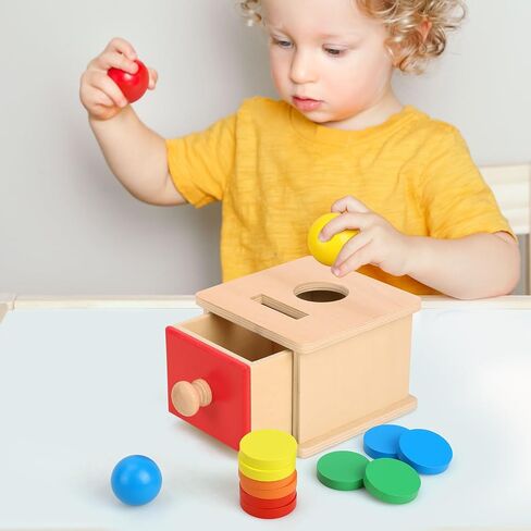 TOY Life Montessori Toys Object Permanence Box Toys 2 في 1 لعبة قطرة الكرة الخشبية وصندوق العملات المعدنية ألعاب مونتيسوري للأطفال من عمر 6 إلى 12 شهرًا ألعاب خشبية لعمر 1+ سنة هدايا ألعاب تطوير الطفل للأطفال الصغار in Saudi Arabia