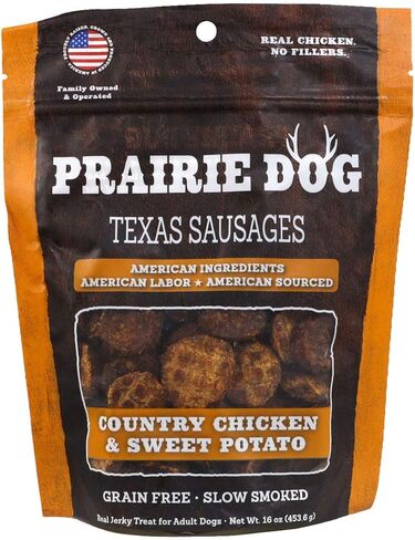 برايري دوج CSWPR16 منتجات الحيوانات الأليفة، دجاج الريف والبطاطا الحلوة، نقانق تكساس، 16 أونصة in Kuwait