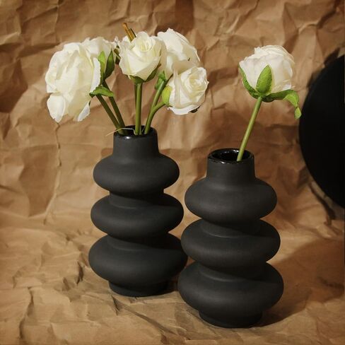TIED RIBBONS Ceramic Vase Set of 2 | 6.2 Inch | Boho Vases for Decor, Living Room, Kitchen, Bedroom, Shelf, Bookshelf | Decorative Vase for Table Centerpiece, Christmas Decorations in Saudi Arabia