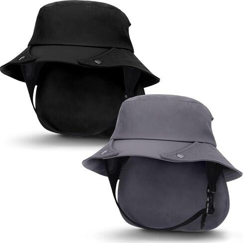 قطعتان من قبعات ركوب الأمواج للرجال والنساء مع اشرطة للذقن، قبعات شمس للمشي لمسافات طويلة وركوب الامواج والتخييم وركوب القوارب والرياضات المائية، اسود، مقاس واحد, أسود, مقاس واحد in Kuwait