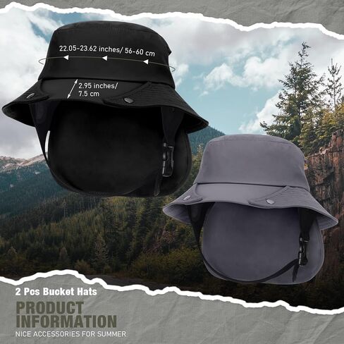 قطعتان من قبعات ركوب الأمواج للرجال والنساء مع اشرطة للذقن، قبعات شمس للمشي لمسافات طويلة وركوب الامواج والتخييم وركوب القوارب والرياضات المائية، اسود، مقاس واحد, أسود, مقاس واحد in Kuwait