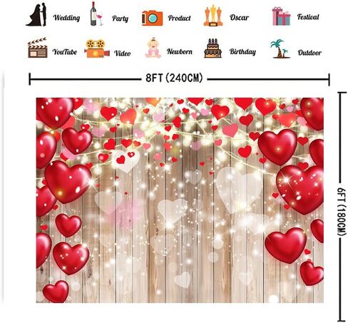 CHAIYA 10x8ft Valentine's Day Backdrop Wood Backdrop Mother's Day Party Bridal Shower Valentine Day Dessert Cake Table Decoration in Kuwait