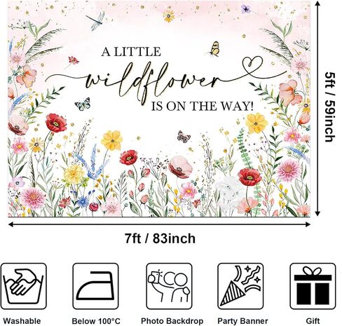 Avezano Wildflower Baby Shower Backcolor Watercolor A Little Wildflower على الطريق زينة حفلات استحمام الطفل Wildflower Theme Girl Banner Photoshoot Props (7 × 5 قدم، 82 × 59 بوصة) in Saudi Arabia
