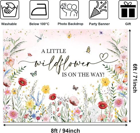 Avezano Wildflower Baby Shower Backcolor Watercolor A Little Wildflower على الطريق زينة حفلات استحمام الطفل Wildflower Theme Girl Banner Photoshoot Props (7 × 5 قدم، 82 × 59 بوصة) in Saudi Arabia