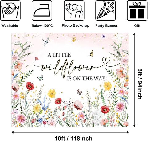 Avezano Wildflower Baby Shower Backcolor Watercolor A Little Wildflower على الطريق زينة حفلات استحمام الطفل Wildflower Theme Girl Banner Photoshoot Props (7 × 5 قدم، 82 × 59 بوصة) in Saudi Arabia