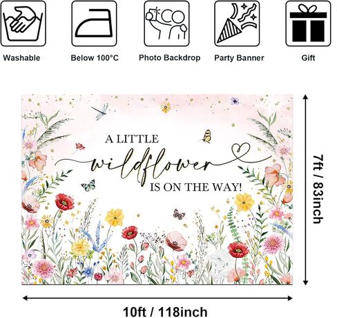 Avezano Wildflower Baby Shower Backcolor Watercolor A Little Wildflower على الطريق زينة حفلات استحمام الطفل Wildflower Theme Girl Banner Photoshoot Props (7 × 5 قدم، 82 × 59 بوصة) in Saudi Arabia