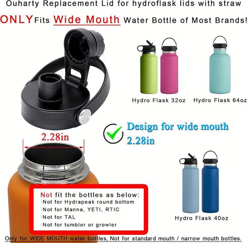 Ouharty Spout Lid for Wide Mouth Hydroflask Water Bottles Replacement Straw Lids for Hydro Flask Wide Mouth 32 40 64 oz Water Bottle in Saudi Arabia