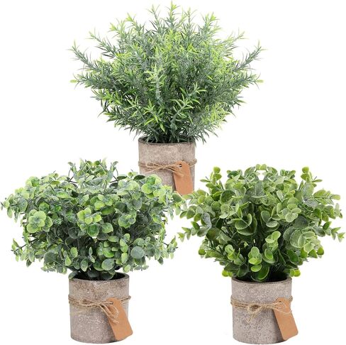 OurWarm 3 Pack Mini Potted Fake Plants Artificial Eucalyptus Plants, Small Faux Greenery Plants Indoor for Home Office Bathroom Desk Table Decor in Saudi Arabia