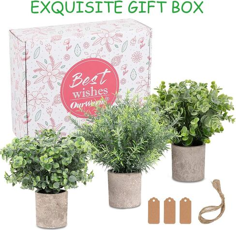 OurWarm 3 Pack Mini Potted Fake Plants Artificial Eucalyptus Plants, Small Faux Greenery Plants Indoor for Home Office Bathroom Desk Table Decor in Saudi Arabia