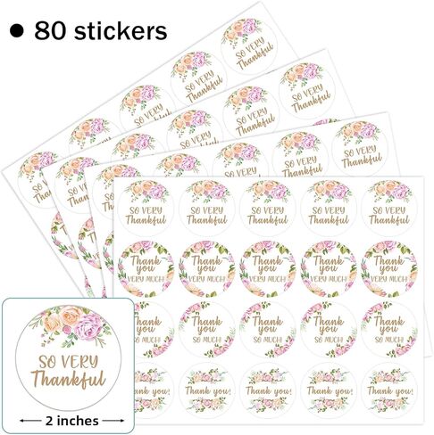 PNTKION 80 Pieces Cute Rose Flower Wreath Thank You Stickers, Wedding Baby Shower Birthday Party Decorate Watercolor Floral Themed Party Gift Wrap Bag Label Decorations in Kuwait