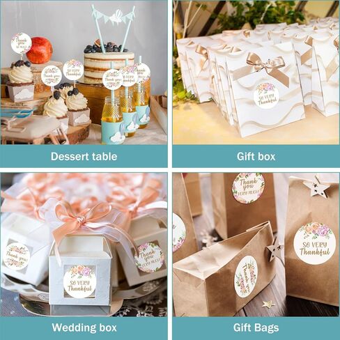 PNTKION 80 Pieces Cute Rose Flower Wreath Thank You Stickers, Wedding Baby Shower Birthday Party Decorate Watercolor Floral Themed Party Gift Wrap Bag Label Decorations in Kuwait