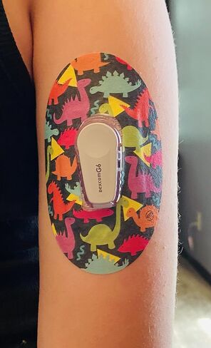ExpressionMed - رقعة لاصقة لـ Dexcom G6 (عبوة من 10 قطع) - مصنوعة في الولايات المتحدة الأمريكية، مضادة للماء، خلفية مقسومة، شريط CGM (ديناصورات مبهجة) in Kuwait