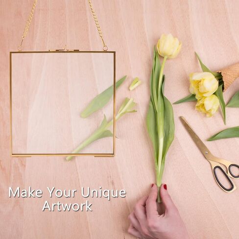 إطارات زهور مربعة مضغوطة عالية الجودة، إطار ذهبي عائم معلق مع سلسلة للضغط على صورة عمل فني لعينة النبات، ديكور حائط DIY (6.3 × 6.3 بوصة) in Kuwait