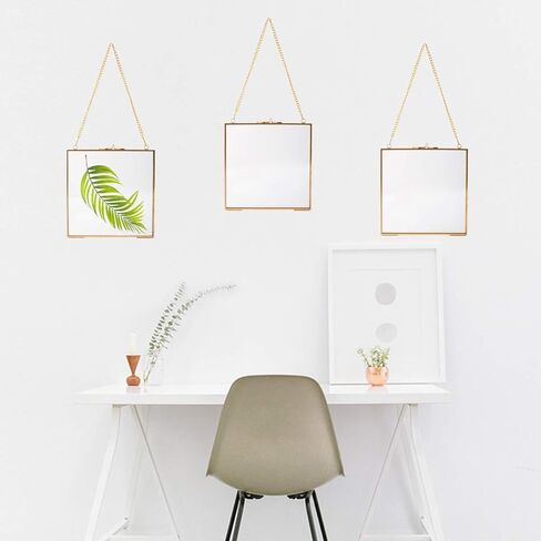 إطارات زهور مربعة مضغوطة عالية الجودة، إطار ذهبي عائم معلق مع سلسلة للضغط على صورة عمل فني لعينة النبات، ديكور حائط DIY (6.3 × 6.3 بوصة) in Kuwait