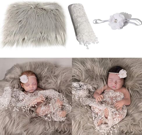 Yinuoday 2PCS Newborn Baby Photography Props DIY Newborn Wraps Photography Mat Blanket for Baby Boys and Girls (Gray-02) in Kuwait