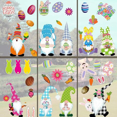 Easter Window Clings Gnome Window Stickers for Glass Decorations Elf Window Decals with Colorful Gnome Bunny Eggs Flowers Design for Easter Kids Party Decorations 9 Sheets in Kuwait