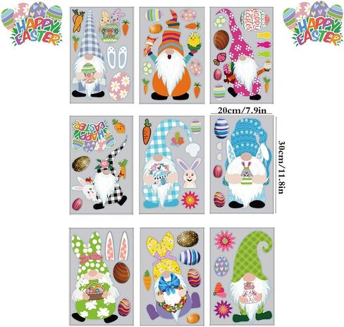 Easter Window Clings Gnome Window Stickers for Glass Decorations Elf Window Decals with Colorful Gnome Bunny Eggs Flowers Design for Easter Kids Party Decorations 9 Sheets in Kuwait