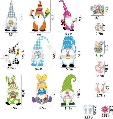 Easter Window Clings Gnome Window Stickers for Glass Decorations Elf Window Decals with Colorful Gnome Bunny Eggs Flowers Design for Easter Kids Party Decorations 9 Sheets in Kuwait