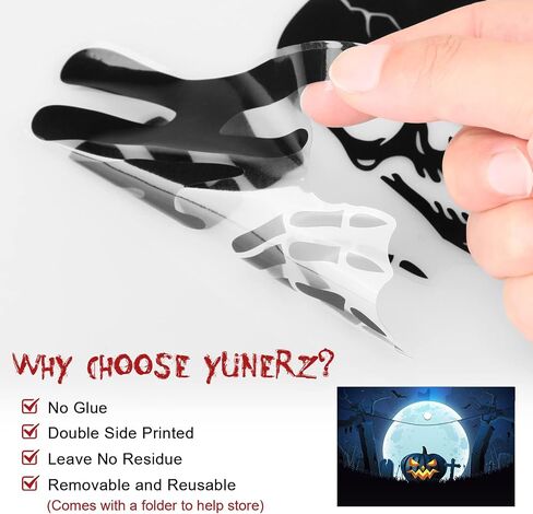 ديكورات الهالوين - ملصقات نافذة الهالوين من يونرز - 9 ورقات 56 قطعة من ملصقات النوافذ لديكور الهالوين، هيكل عظمي أسود مخيف مع خفافيش صغيرة وعناكب قبر وشارات شبح للأماكن الداخلية والخارجية in Saudi Arabia