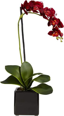 Nearly Natural 20in. Orchid Artificial Arrangement in Black Planter, White in Kuwait