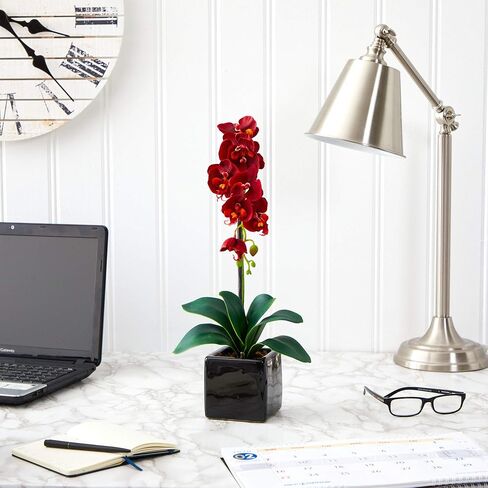 Nearly Natural 20in. Orchid Artificial Arrangement in Black Planter, White in Kuwait