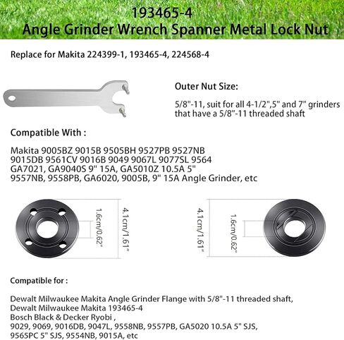 HAKATOP Angle Grinder Wrench Spanner Metal Lock Nut Fits Dewalt Milwaukee Makita 193465-4 Bosch Black & Decker Ryobi 4.5" 5" 5/8-11 in Kuwait