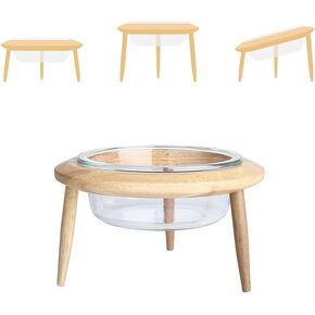 LIONWEI LIONWELI Glass Adjustable Elevated Raised Pet Bowl with Wood Stand for Cats and Dogs No Spill Pet Food Water Feeder (3 Installation Methods for Different Height)