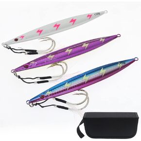 Ghanneey 3Pcs Fishing Jigs Saltwater Speed Jigging Lures with Assist Hooks Sea Fishing Jigging Spoon Lures for Bass Fishing/110g