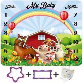KIKIDOR Personalized Farm Blanket Monthly Milestone Farm Animal Blanket Farm House Blanket Animal Throw Blanket Baby Farm Animals Nursery Farm Receiving Blanket Growth Record Blanket 48x40inch in Kuwait