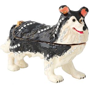 FASSLINO الأسود الكلب مجوهرات بأشكال حيوانات حلية صناديق متمحور المينا رسمت باليد تحصيل التماثيل الحرفية هدية للديكور المنزل in Kuwait