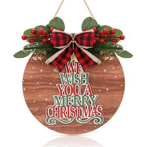 ديكور عيد الميلاد CHDITB، نتمنى لك علامة باب عيد الميلاد المجيد (11.4 بوصة × 11.4 بوصة)، إكليل باب عيد الميلاد ثلاثي الأبعاد مع الهدال القوس الأحمر المنقوش، علامة عيد الميلاد في المزرعة الريفية لشرفة الباب in Kuwait