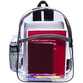 Bags for Less Vinyl Security Clear Bag Stadium Approved Backpack Bookbag with Black Trim Adjustable Straps & Mesh Side in Kuwait