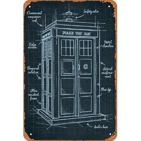 Tardis Plan Famous Sketch Retro Tin Sign Vintage Look Metal Sign for Cafe Bar Man Cave Garage Home Wall Decor Gift 12 X 8 inch in Kuwait