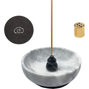 Daszui Marble Incense Holder，Marble Black Gourd Incense Holder and 9 Incense Holes, Meditation Beautiful Natural Marble Incense Burner, Easy to Catch All The Incense Ashes (White) in Kuwait