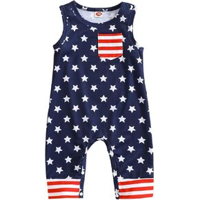 CM C&M WODRO Infant Baby 4th of July Bodysuit USA Flag Sleeveless Jumpsuit Independence Day Romper One Piece Clothes