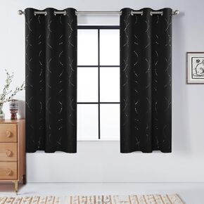 BUHUA Blackout Curtains Silver Foil Print Wave Line and Dots Grommet Drapes, Room Darkening Thermal Insulated Curtains, Noise Reducing Curtain for Bedroom, Sage Green, 52Wx84L, 2 Panels in Kuwait