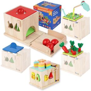 PLUSYARD Wooden Activity Cube, 6-in-1 Montessori Toys Gift Set for 1 2 3 Year Old Boys & Girls, Educational Learning Toys for Toddlers Age 1-3, One Year 1+ Old 612 Months Baby Birthday Gifts in Kuwait