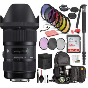 Sigma 18-35mm f/1.8 DC HSM Art Lens for Canon EF with Bundle Includes: Sandisk 64gb SD Card, 9PC Filter Kit + More in Saudi Arabia