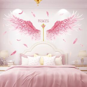 3D Pink Feathers Angel Wings Wall Decals, MYKASEN Princess Feather Creative Wall Stickers, Peel and Stick Removable Lovely Wall Decor Art Murals for Girls Baby Kids Bedroom Living Room Dinning Room in Kuwait