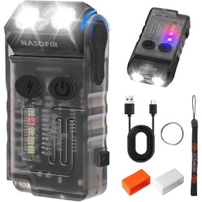 NASOFIR V20 Small Powerful EDC Flashlight, High Lumens 1000 LM USB C Rechargeable Mini LED Keychain Pocket LED Flash Light with Clip, COB Side Light, Magnetic Base & Beeping Alarm - 14 Modes, IP67