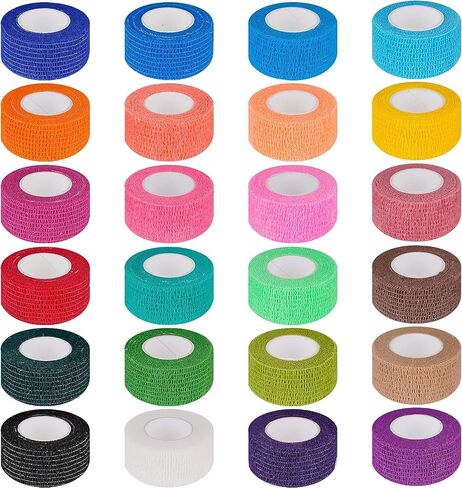 24 Pack Self Adherent Cohesive Wrap Bandages 1 Inches X 5 Yards, First Aid Tape, Elastic Self Adhesive Tape, Athletic, Sports wrap Tape, Bandage Wrap for Sports, Wrist, Ankle (Rainbow Color/24 Colors) in Kuwait