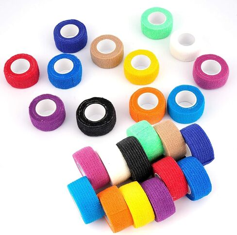 24 Pack Self Adherent Cohesive Wrap Bandages 1 Inches X 5 Yards, First Aid Tape, Elastic Self Adhesive Tape, Athletic, Sports wrap Tape, Bandage Wrap for Sports, Wrist, Ankle (Rainbow Color/24 Colors) in Kuwait