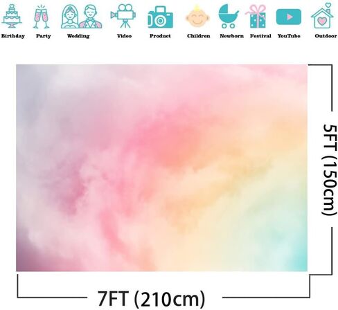 AIIKES 7X5FT قوس قزح سحابة عيد ميلاد خلفية التدرج اللون سحابة التصوير الفوتوغرافي خلفية استحمام الطفل فتاة عيد ميلاد كعكة سحق حفل زفاف الديكور صور استوديو الدعائم 12-420 in Saudi Arabia