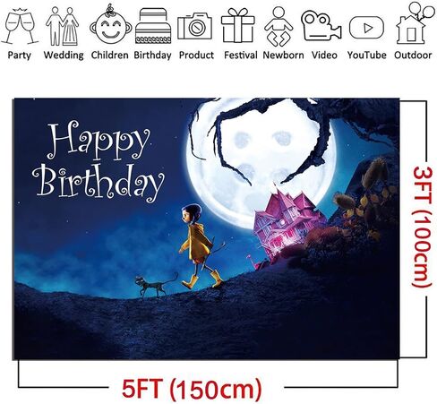Bright Moon Photo Background Cartoon Movie Happy Birthday Photography Backdrops for Kids Halloween Birthday Party Decoration Banner Photobooth Props 5x3ft in Saudi Arabia