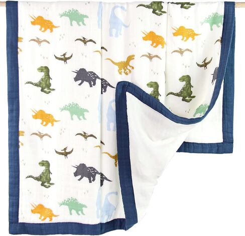 Aenne Baby Muslin 4 Layer Blanket Dinosaur Dino Print, The Softest Large Blanket in Kuwait