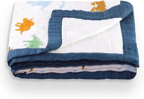Aenne Baby Muslin 4 Layer Blanket Dinosaur Dino Print, The Softest Large Blanket in Kuwait