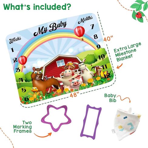 KIKIDOR Personalized Farm Blanket Monthly Milestone Farm Animal Blanket Farm House Blanket Animal Throw Blanket Baby Farm Animals Nursery Farm Receiving Blanket Growth Record Blanket 48x40inch in Kuwait