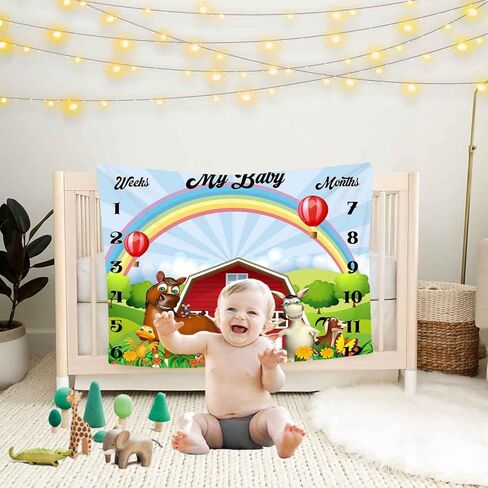 KIKIDOR Personalized Farm Blanket Monthly Milestone Farm Animal Blanket Farm House Blanket Animal Throw Blanket Baby Farm Animals Nursery Farm Receiving Blanket Growth Record Blanket 48x40inch in Kuwait